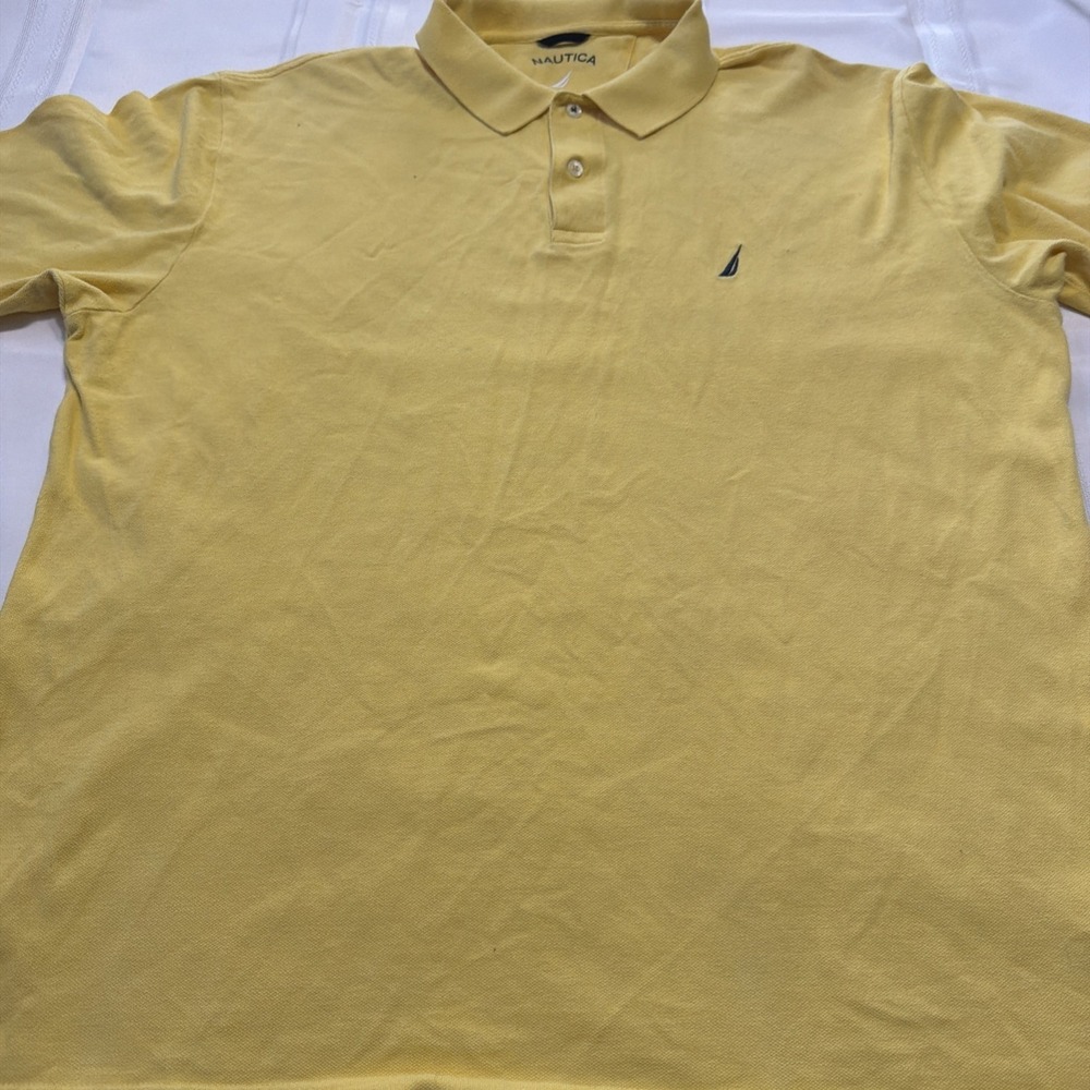 Nautica Mens XL Yellow Short Sleeve 100% Cotton Pique Polo Shirt J-Class Logo